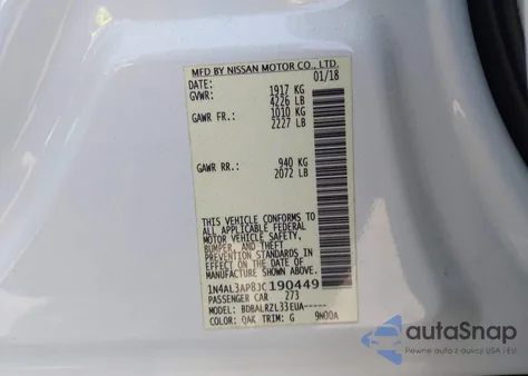 2018 Nissan Altima 2.5 Sl z USA, uszkodzony, nr VIN 1N4AL3AP8JC190449